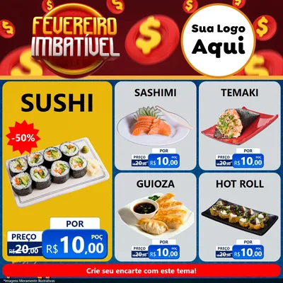 Modelo de Rede Social para Feed Facebook com o tema Fevereiro Imbatível para Comida japonesa