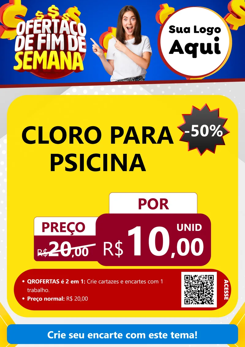 Modelo de Cartaz para Cartaz A4 Vertical com o tema Ofertaço de Fim de Semana para Produtos para Piscina