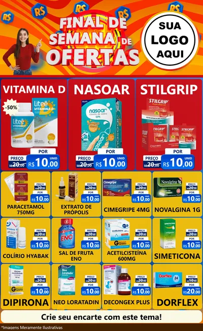 Modelo de Encarte para Encarte Grande com o tema Final de Semana de Ofertas para Farmácia