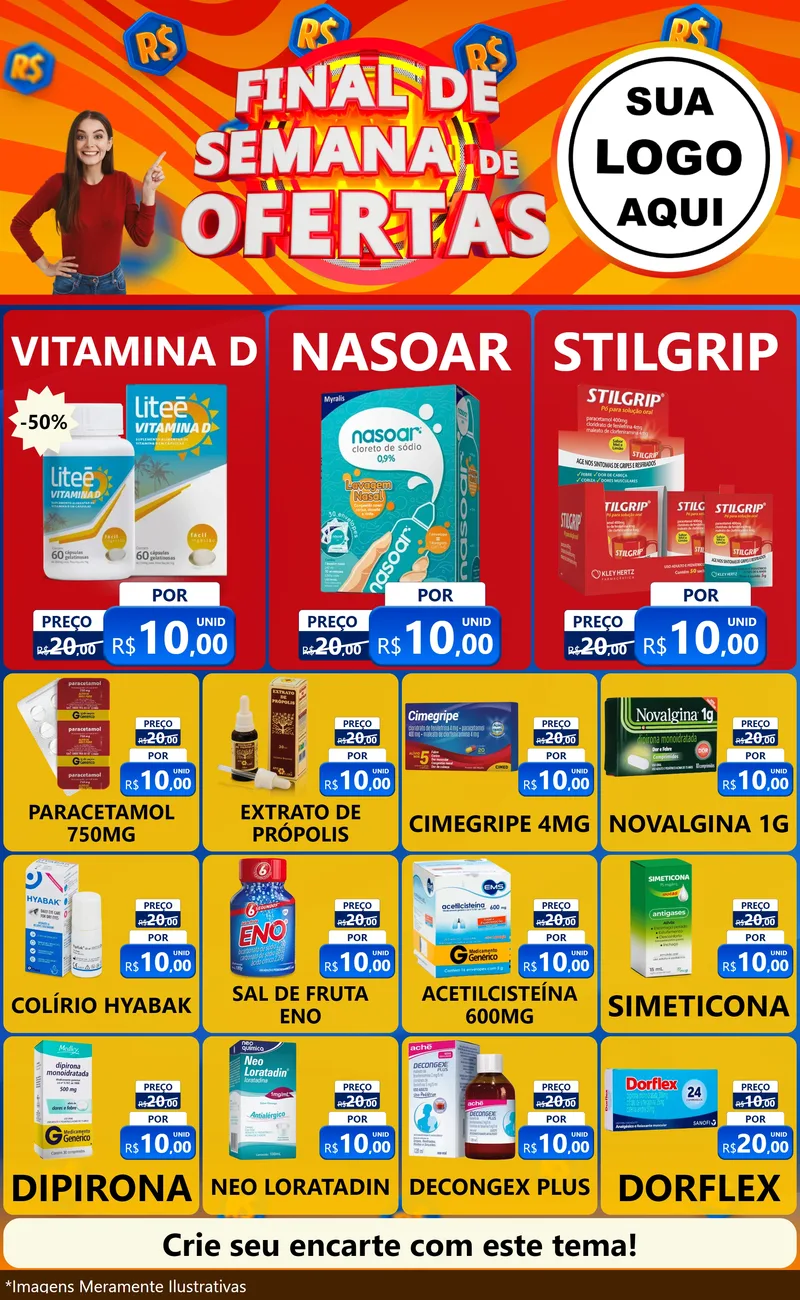 Modelo de Encarte para Encarte Grande com o tema Final de Semana de Ofertas para Farmácia