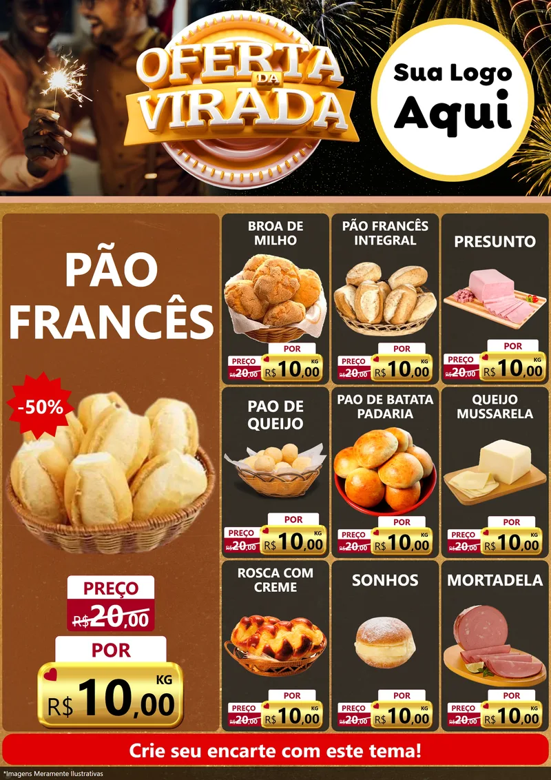 Modelo de Encarte para Encarte A4 Vertical com o tema Oferta da Virada para Padaria