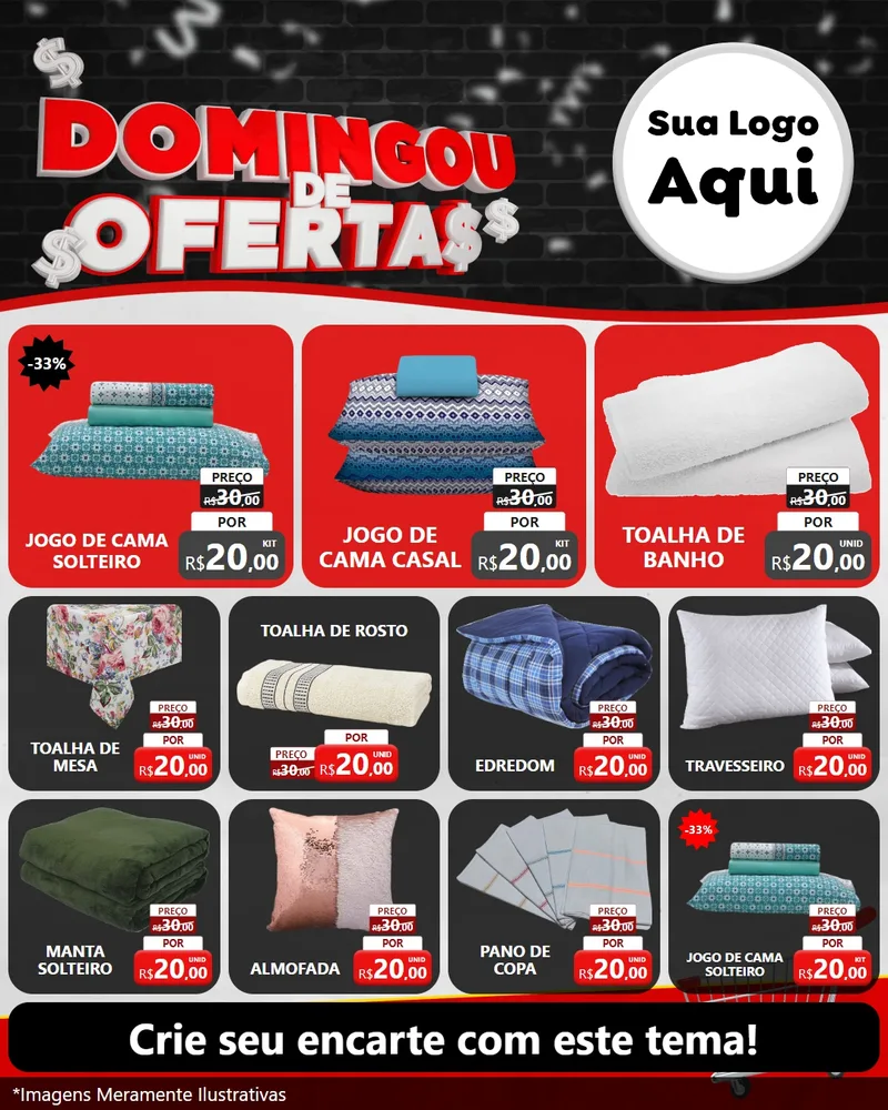 Modelo de Rede Social para Feed Instagram com o tema Domingou de Ofertas para Cama, Mesa e Banho