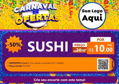 Modelo de Cartaz para Cartaz A4 Horizontal com o tema Carnaval de Ofertas para Comida japonesa