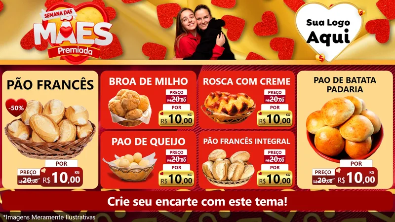 Modelo de TV para TV Horizontal com o tema Semana das Mães Premiada para Padaria