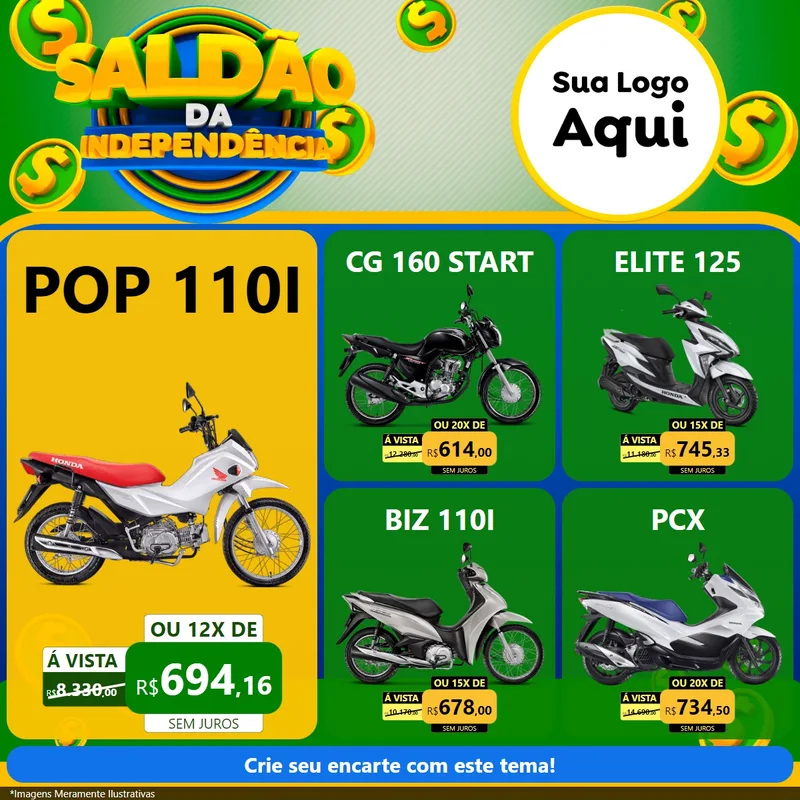 Modelo de Rede Social para Feed Facebook com o tema Saldão da Indepêndencia para Concessionaria de Motos
