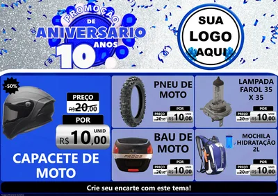 Modelo de Encarte para Encarte A4 Horizontal com o tema Promoção de Aniversário - 10 Anos para Moto peças