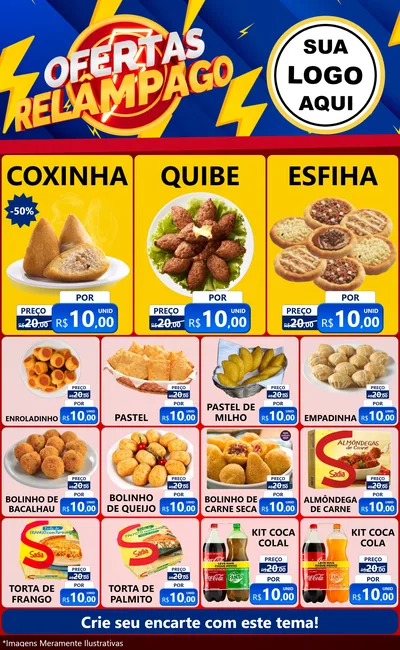 Modelo de Encarte para Encarte Grande com o tema Ofertas Relâmpago para Salgadaria