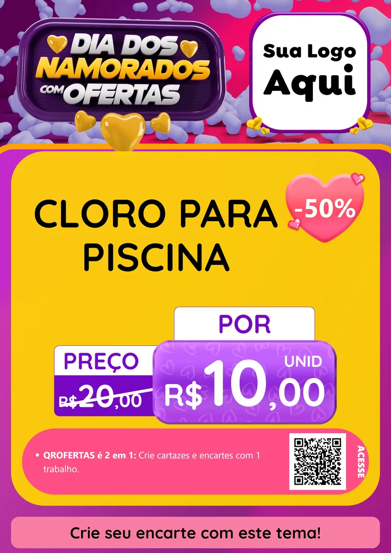 Modelo de Cartaz para Cartaz A4 Vertical com o tema Dia Dos Namorados Com Ofertas para Produtos para Piscina