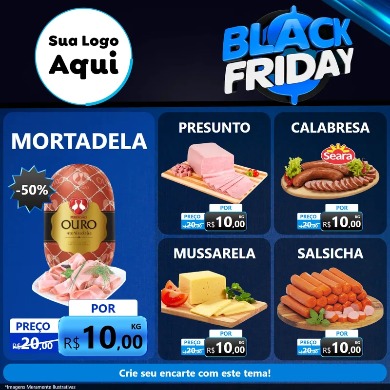 Modelo de Rede Social para Feed Facebook com o tema Black Friday para Frios e Laticínios