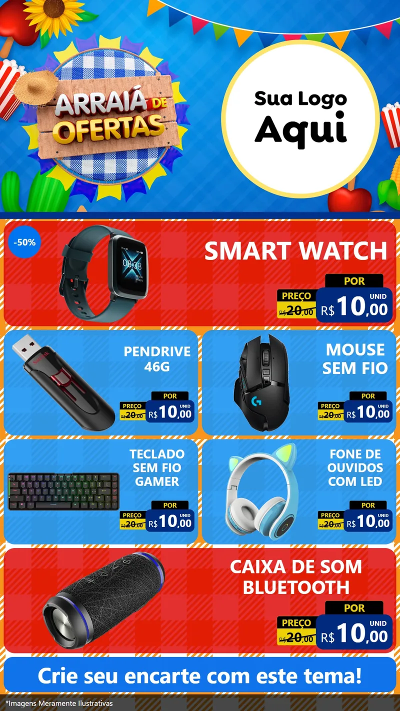 Modelo de TV para TV Vertical com o tema Arraiá de Ofertas para Informática