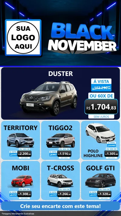 Modelo de Rede Social para Stories com o tema Black November para Concessionaria de Carros