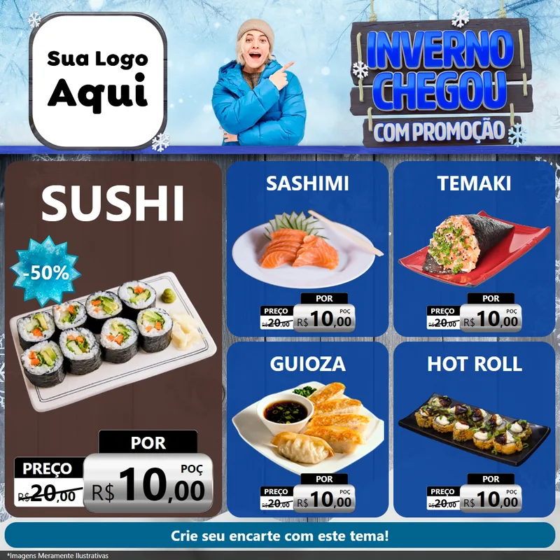 Modelo de Rede Social para Feed Facebook com o tema Inverno Chegou Com Promoção para Comida japonesa