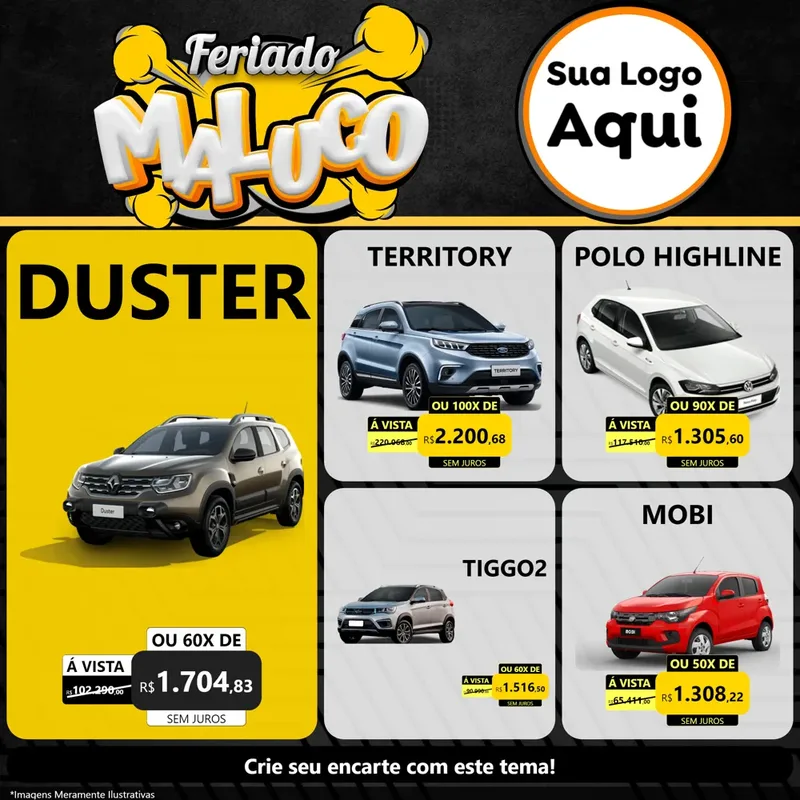 Modelo de Rede Social para Feed Facebook com o tema Feriado Maluco para Concessionaria de Carros