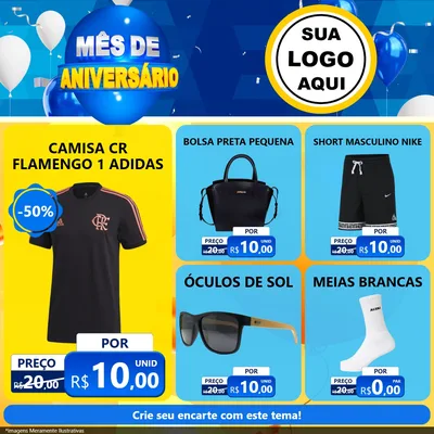 Modelo de Rede Social para Feed Facebook com o tema Mês de Aniversário para Roupas e acessórios