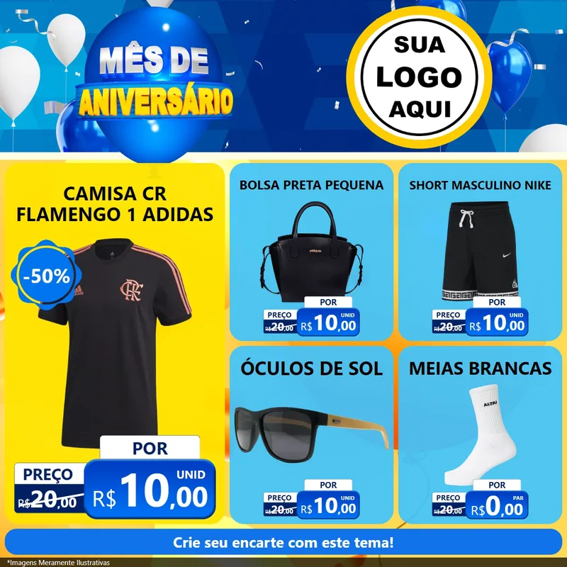 Modelo de Rede Social para Feed Facebook com o tema Mês de Aniversário para Roupas e acessórios