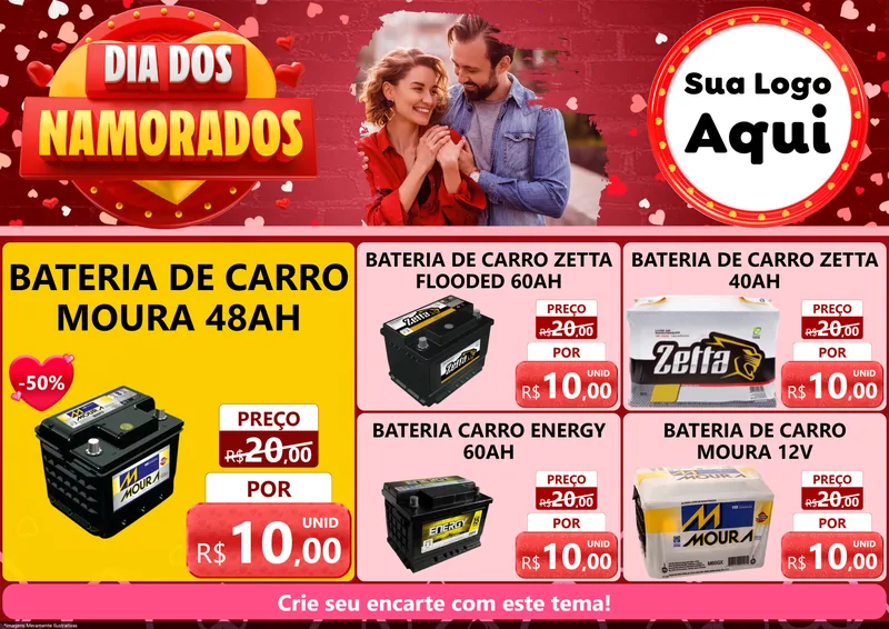 Modelo de Encarte para Encarte A4 Horizontal com o tema Dia Dos Namorados para Baterias Elétricas