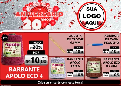 Modelo de Encarte para Encarte A4 Horizontal com o tema Promoção de Aniversário - 20 Anos para Armarinho e Aviamentos