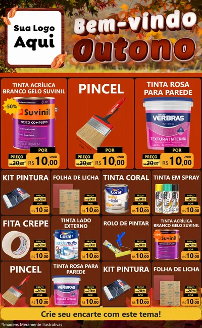 Modelo de Encarte para Encarte Grande com o tema Bem-vindo Outono para Tintas e Ferramentas
