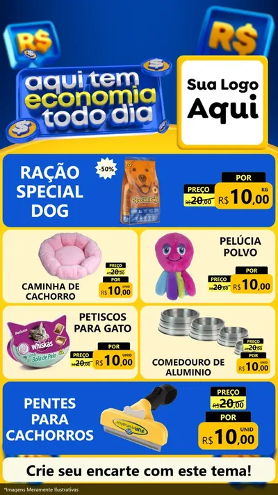 Modelo de TV para TV Vertical com o tema Aqui Tem Economia Todo Dia para Pet Shop