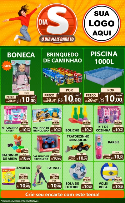 Modelo de Encarte para Encarte Grande com o tema Dia S - O Dia Mais Barato para Brinquedos