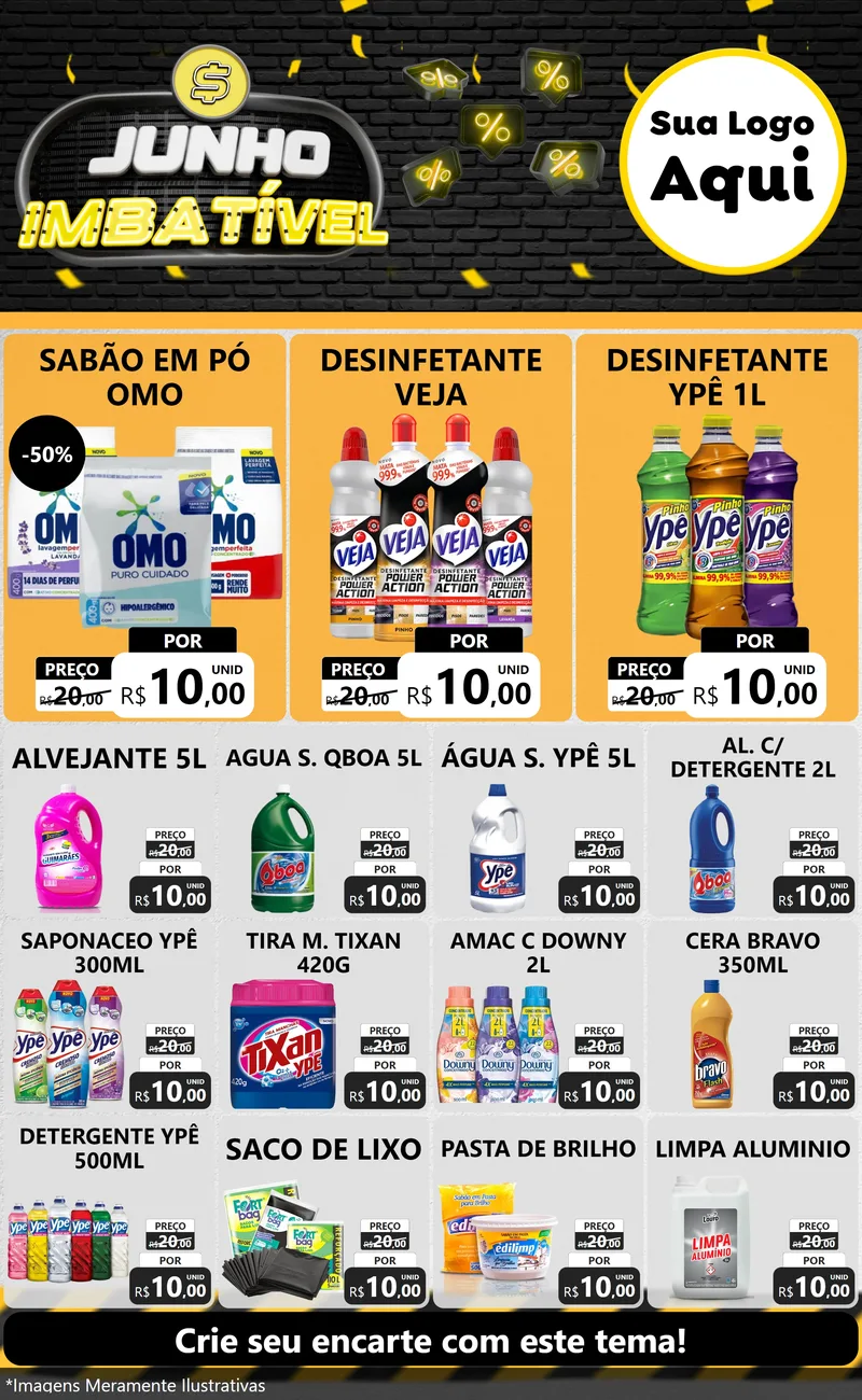 Modelo de Encarte para Encarte Grande com o tema Junho Imbatível para Produtos de Limpeza