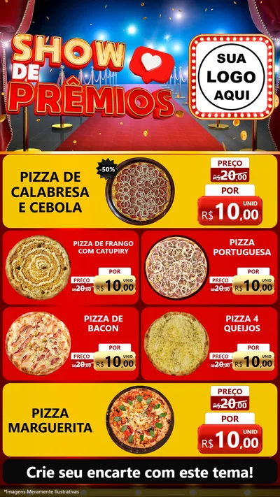 Modelo de TV para TV Vertical com o tema Show de Prêmios para Pizzaria