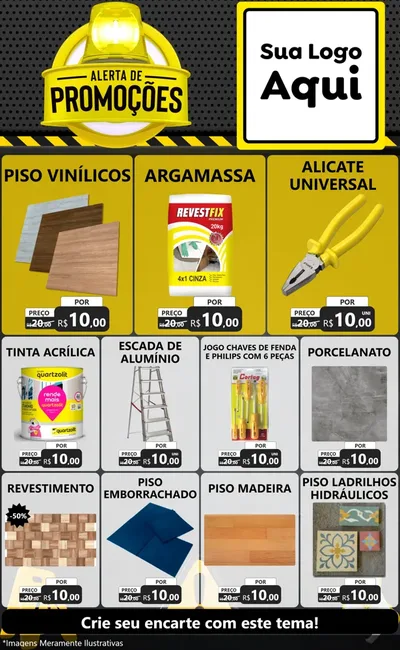 Modelo de Encarte para Encarte Grande com o tema Alerta de Promoções para Material para Construção