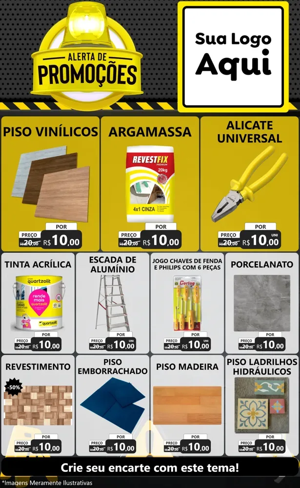 Modelo de Encarte para Encarte Grande com o tema Alerta de Promoções para Material para Construção