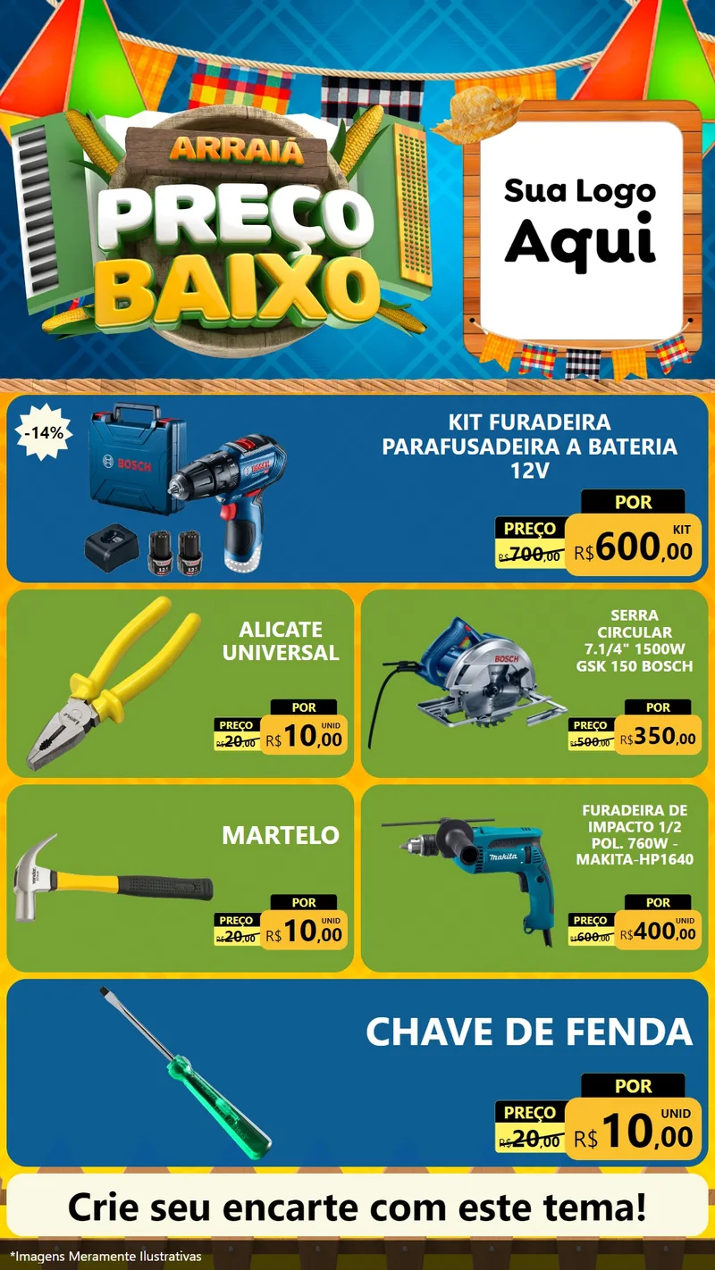 Modelo de TV para TV Vertical com o tema Arraiá de Preço Baixo - Junina para Maquinas e Ferramentas