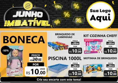 Modelo de Encarte para Encarte A4 Horizontal com o tema Junho Imbatível para Brinquedos
