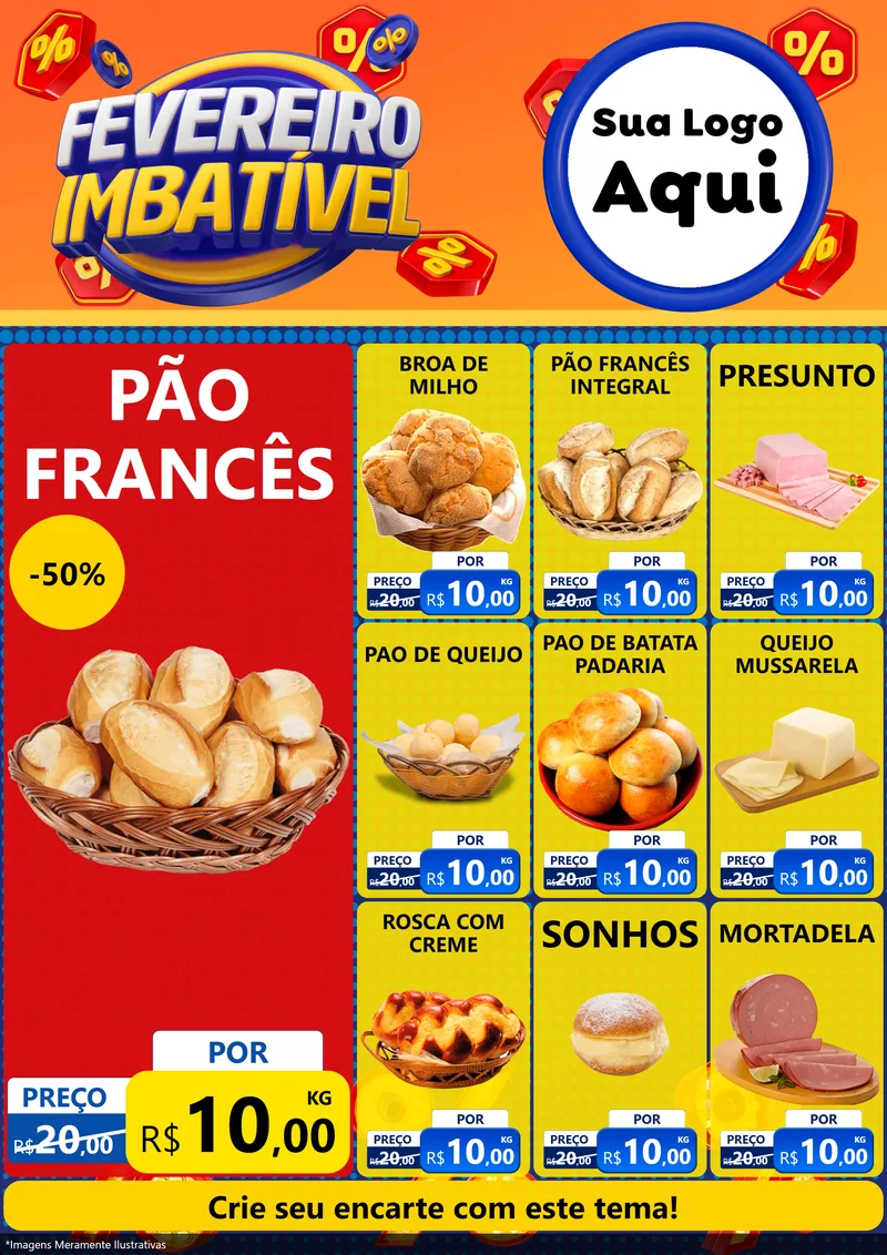 Modelo de Encarte para Encarte A4 Vertical com o tema Fevereiro Imbatível para Padaria