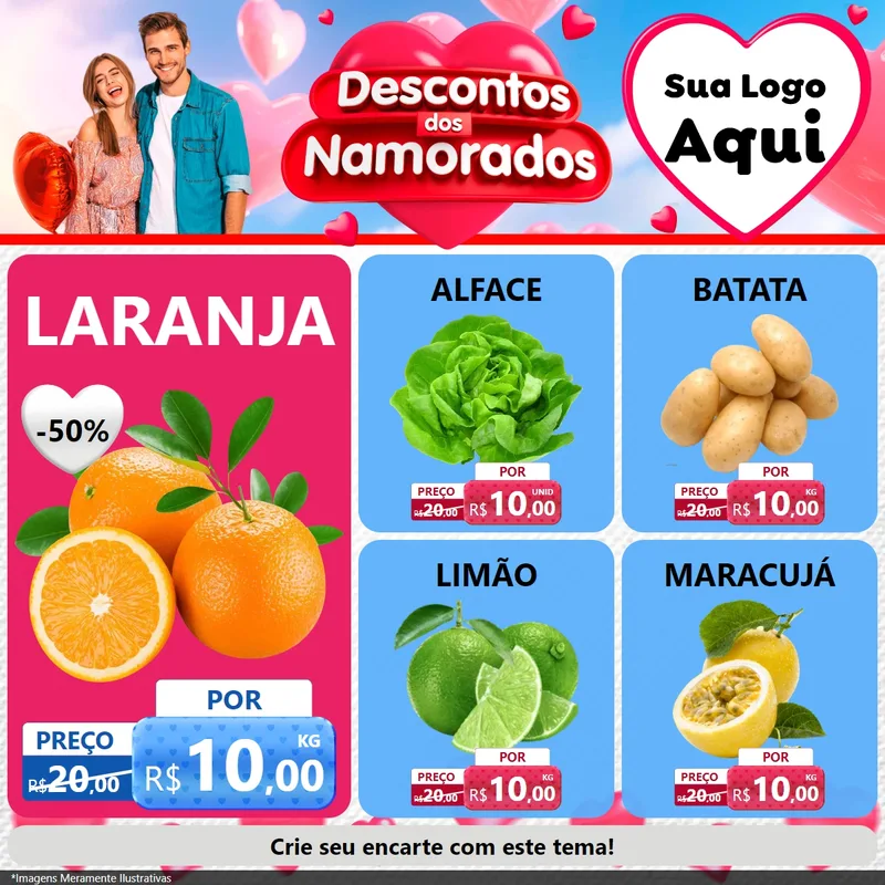 Modelo de Rede Social para Feed Facebook com o tema Descontos dos Namorados para Hortifrúti