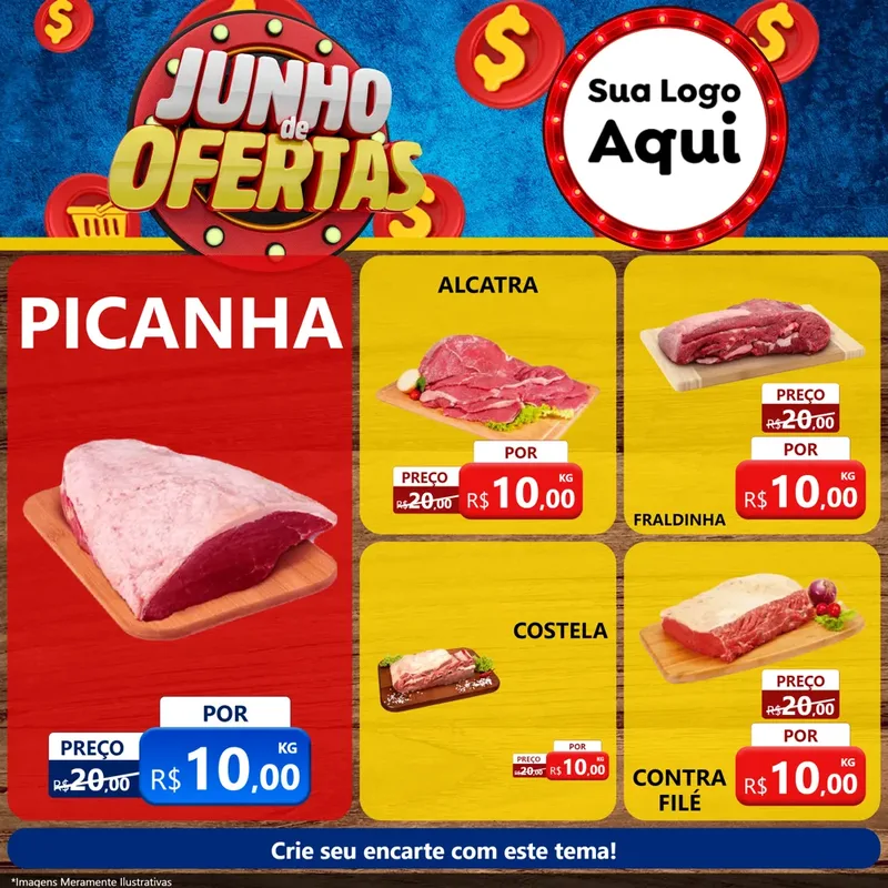 Modelo de Rede Social para Feed Facebook com o tema Junho de Ofertas para Açougue