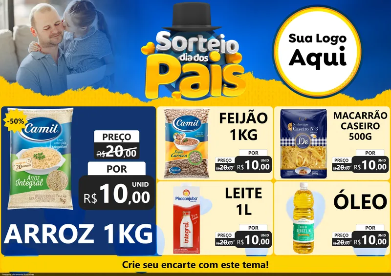 Modelo de Encarte para Encarte A4 Horizontal com o tema Sorteio Dia Dos Pais para Supermercado