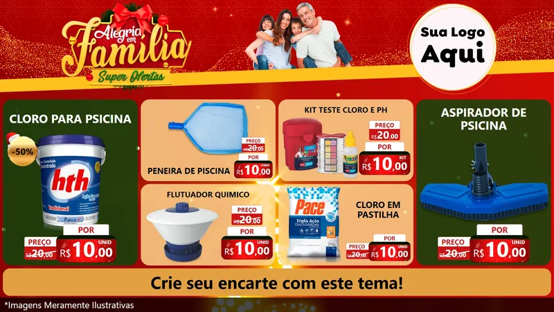 Modelo de TV para TV Horizontal com o tema Alegria em Família Super Ofertas - Natal para Produtos para Piscina