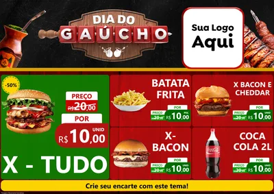 Modelo de Encarte para Encarte A4 Horizontal com o tema Dia do Gaúcho para Hamburgueria