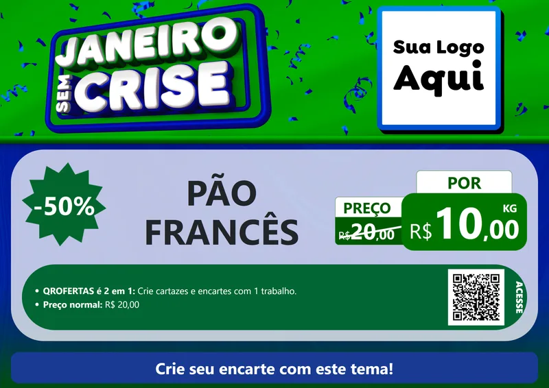 Modelo de Cartaz para Cartaz A4 Horizontal com o tema Janeiro Sem Crise para Padaria