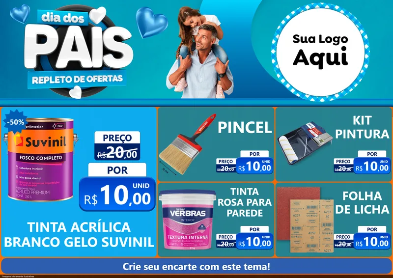 Modelo de Encarte para Encarte A4 Horizontal com o tema Dia Dos Pais Repleto de Ofertas para Tintas e Ferramentas