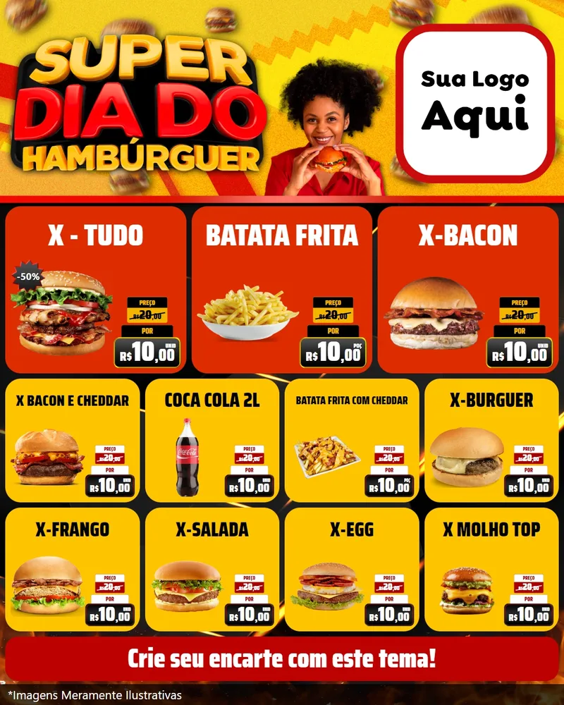 Modelo de Rede Social para Feed Instagram com o tema Super Dia do Hamburguer para Hamburgueria