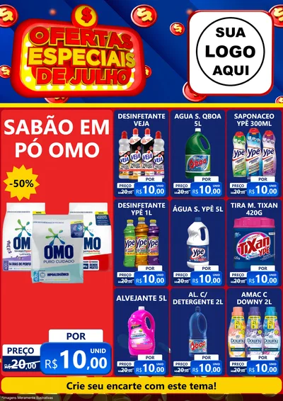 Modelo de Encarte para Encarte A4 Vertical com o tema Ofertas Especiais de Julho para Produtos de Limpeza