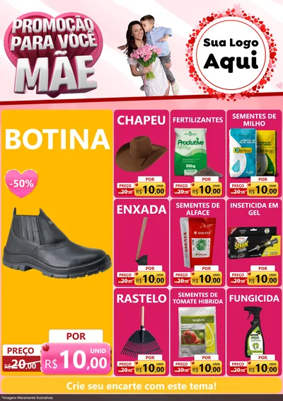 Modelo de Encarte para Encarte A4 Vertical com o tema Promoção Para Você Mãe para Agropecuária