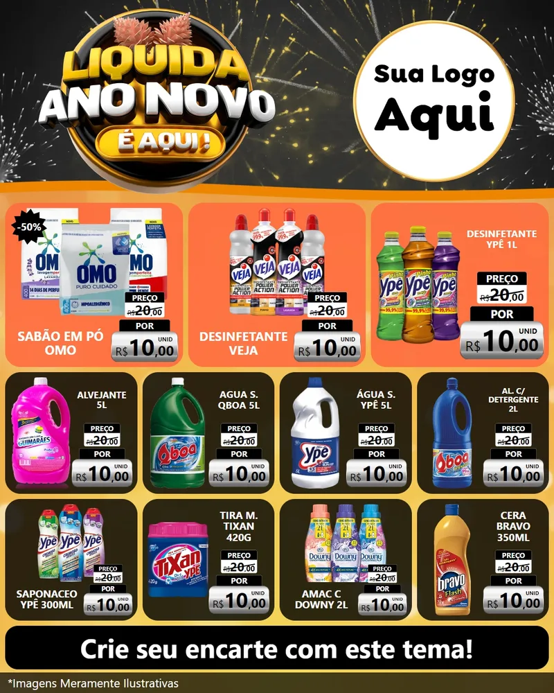 Modelo de Rede Social para Feed Instagram com o tema Liquida Ano Novo É Aqui! para Produtos de Limpeza