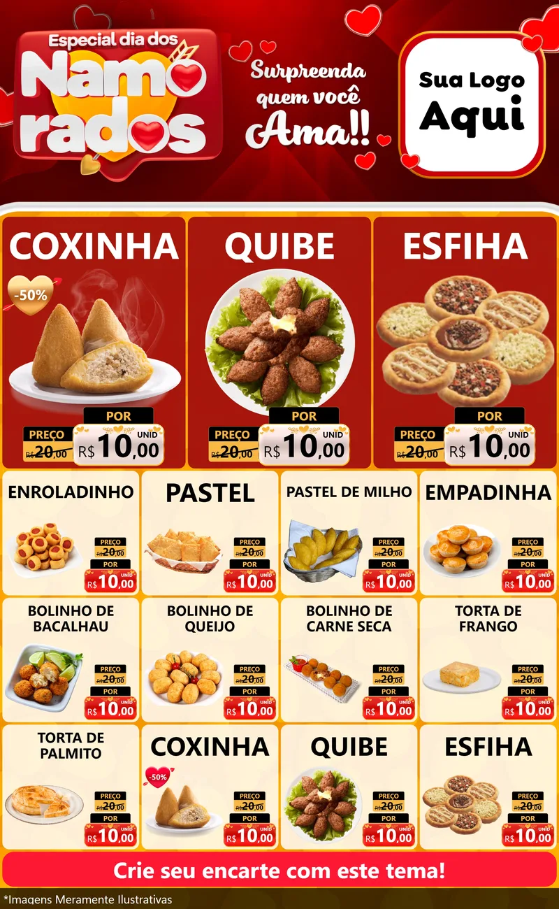 Modelo de Encarte para Encarte Grande com o tema Especial Dia dos Namorados para Salgadaria