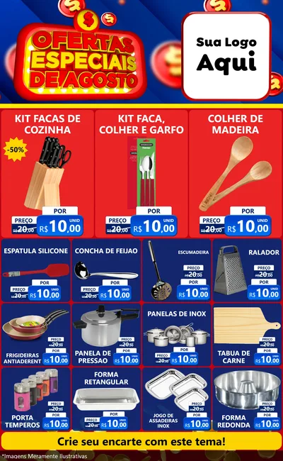 Modelo de Encarte para Encarte Grande com o tema Ofertas Especiais de Agosto para Utilidades Domésticas