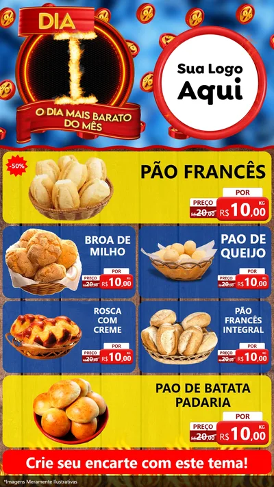 Modelo de TV para TV Vertical com o tema Dia I - O Dia Mais Barato Do Mês para Padaria