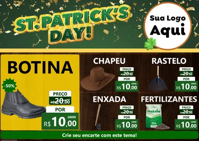 Modelo de Encarte para Encarte A4 Horizontal com o tema St Patriks Day para Agropecuária