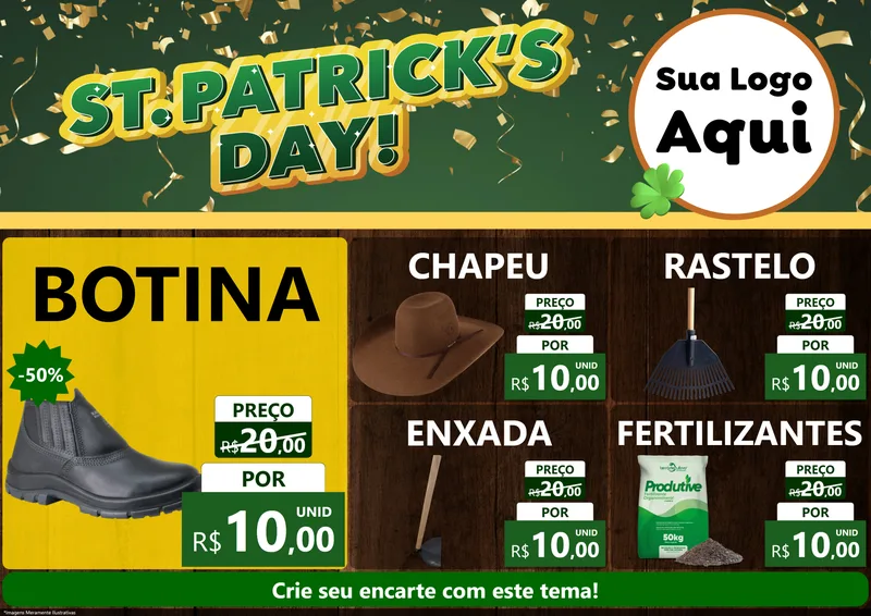 Modelo de Encarte para Encarte A4 Horizontal com o tema St Patriks Day para Agropecuária
