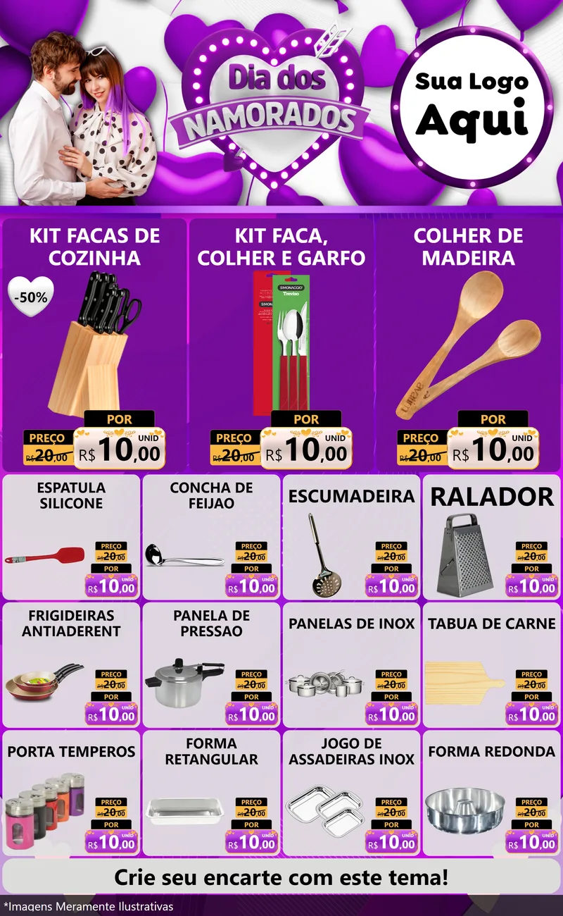 Modelo de Encarte para Encarte Grande com o tema Dia dos Namorados para Utilidades Domésticas