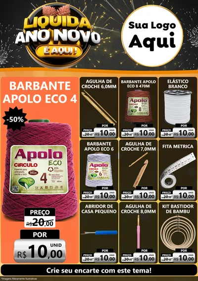 Modelo de Encarte para Encarte A4 Vertical com o tema Liquida Ano Novo É Aqui! para Armarinho e Aviamentos