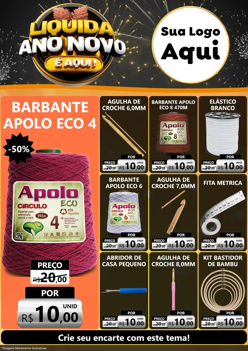 Modelo de Encarte para Encarte A4 Vertical com o tema Liquida Ano Novo É Aqui! para Armarinho e Aviamentos